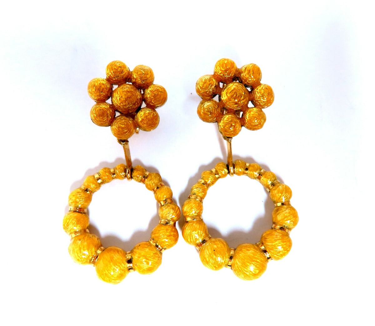 Bohemian European Mod Enamel Ball Bead Cluster Dangle Earrings 18kt *v