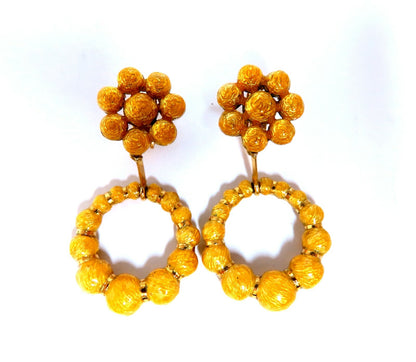 Bohemian European Mod Enamel Ball Bead Cluster Dangle Earrings 18kt *v