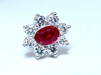 GIA Certified 3.77ct Natural Heat Ruby Diamond Cluster Earrings 14kt *v