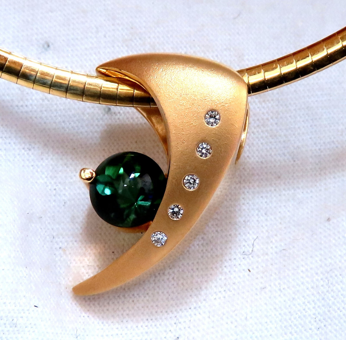 3ct Natural Green Round Tourmaline Mod Deco Necklace Omega 14kt *v