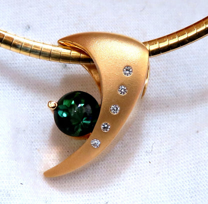 3ct Natural Green Round Tourmaline Mod Deco Necklace Omega 14kt *v