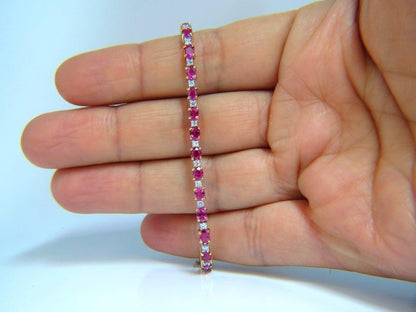 6.88ct bright red natural ruby diamond alternating tennis bracelet 14kt 10496 *v