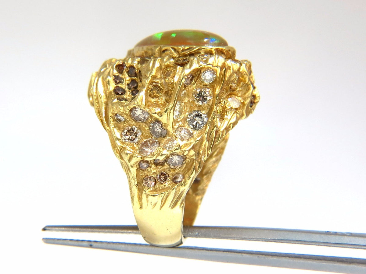12.25ct natural opal diamonds ring 18kt Nugget Deco *v