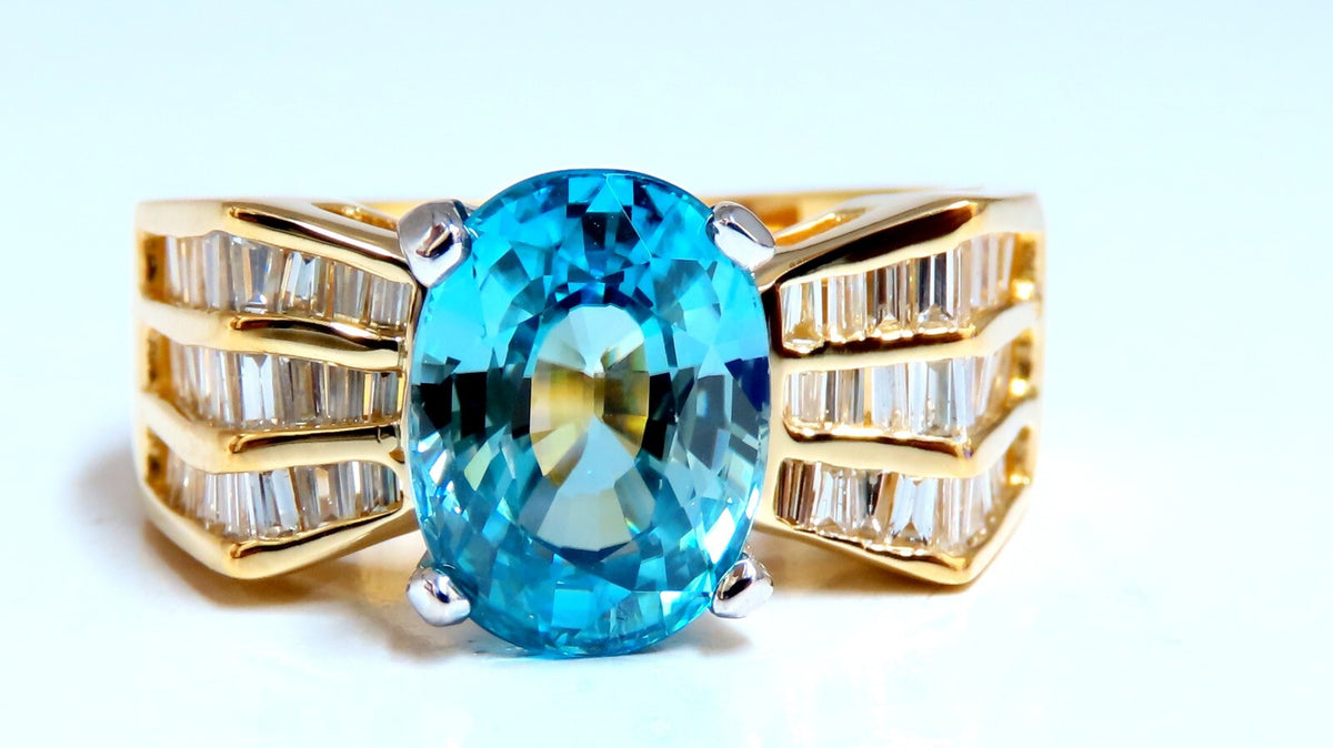 5.36 carat natural blue zircon baguette diamond ring 14kt gold *v