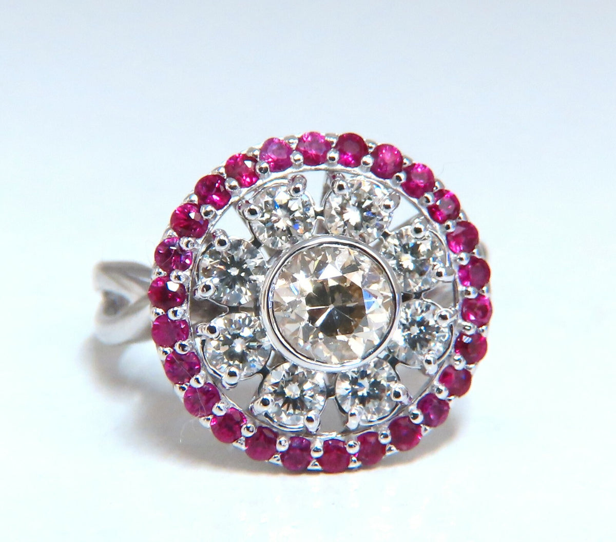 .76ct Natural Fancy Color Diamond Ruby Cocktail Cluster Ballerina Ring 14k*v