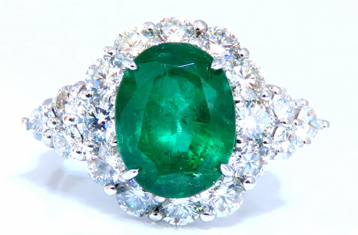 4.12ct natural green emerald diamonds ring 14kt Halo Prime *v