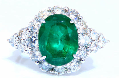 4.12ct natural green emerald diamonds ring 14kt Halo Prime *v