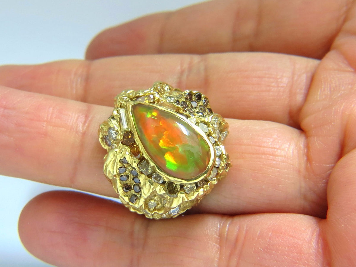 12.25ct natural opal diamonds ring 18kt Nugget Deco *v