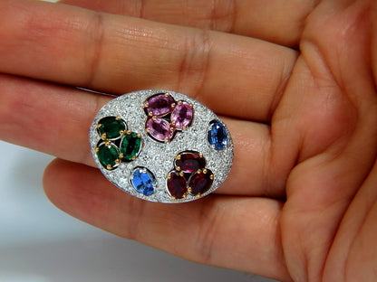 7.26CT NATURAL SAPPHIRE EMERALD RUBY DIAMONDS SECTIONAL COCKTAIL RING 18KT*v