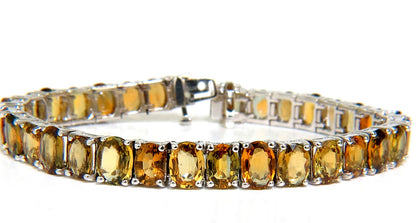 33.00ct. NATURAL GEM YELLOW GREEN ORANGE COLOR SAPPHIRES TENNIS BRACELET 14kt *v