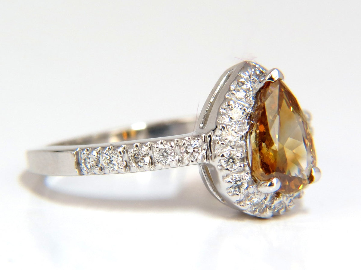 1.60ct. natural fancy color yellow brown diamonds halo ring 14kt *v