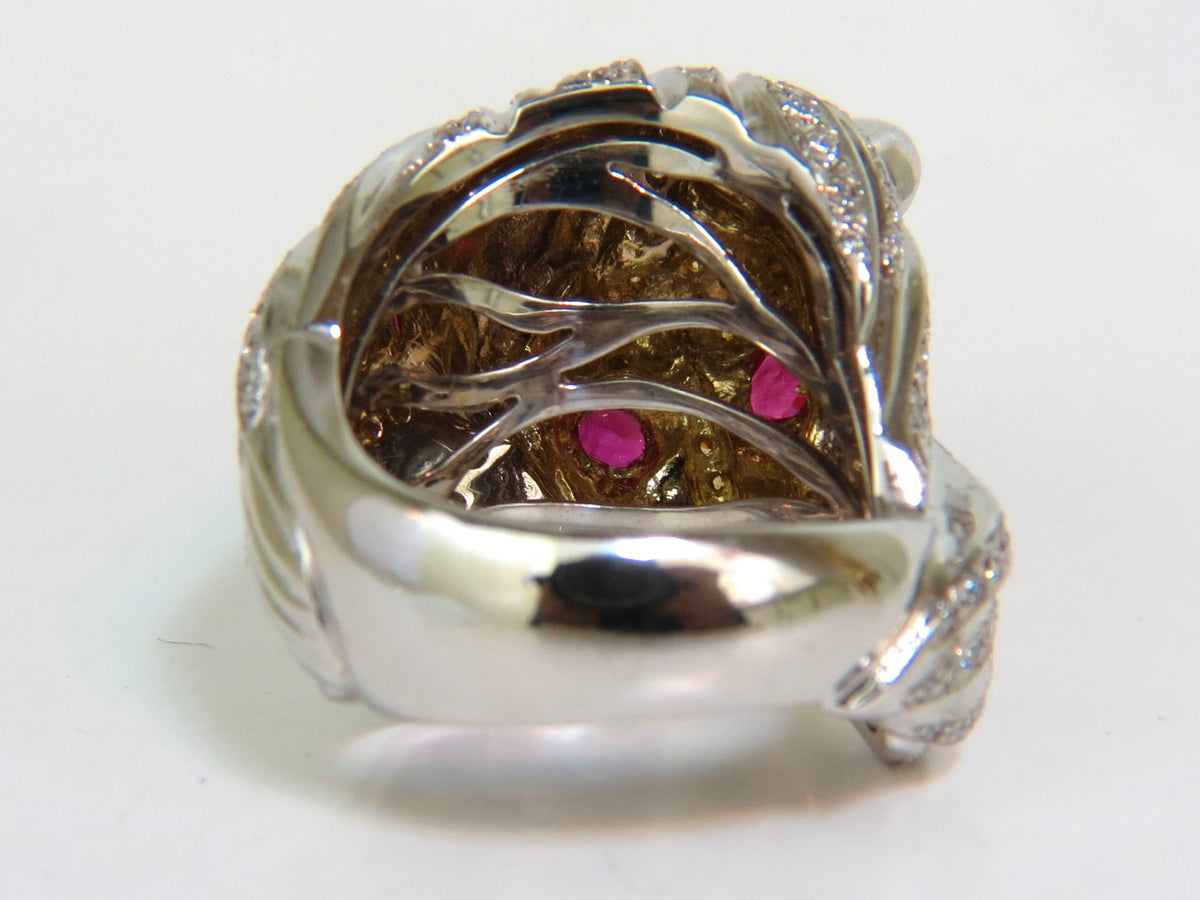18KT ITALY UNISEX HUGE 3.40CT NATURAL DIAMONDS RUBY LION RING *v