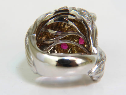 18KT ITALY UNISEX HUGE 3.40CT NATURAL DIAMONDS RUBY LION RING *v