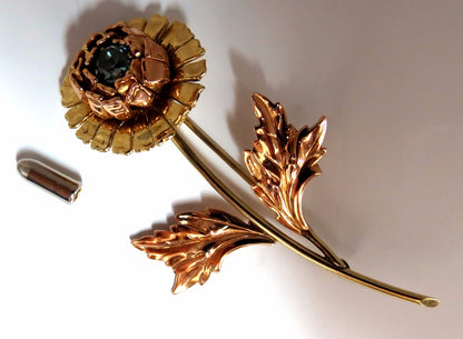 Vintage 1.75ct natural Indigo Zircon Flower Pin 14kt 3D *v