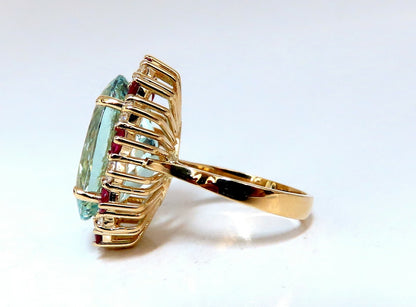 15.34ct Natural Aquamarine Ruby Diamonds Patriot Cluster Cocktail Ring 14kt *v