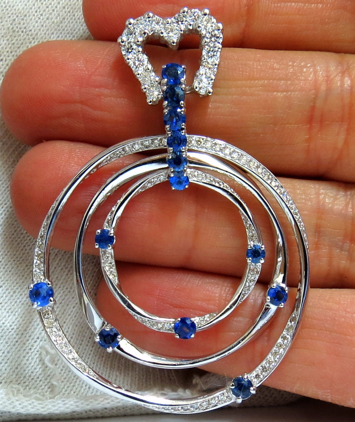 6.00ct Natural Diamonds Sapphire 3 Tier Dangle earrings 14kt gold Heart *v