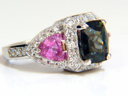 GIA CERTIFIED 6.19ct NATURAL NO HEAT GREEN BLUE SAPPHIRE DIAMONDS RING *v