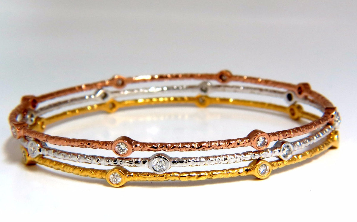 .96CT ROUND DIAMONDS STACKING BANGLE BRACELETS 14KT HAMMER RUSTIC FINISH *v