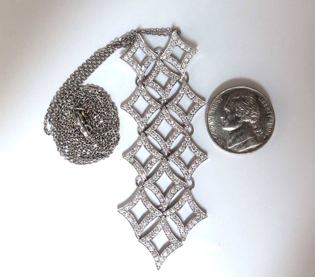 5.00ct diamonds earrings & necklace matching suite 18kt g/vs diamond shaped *v