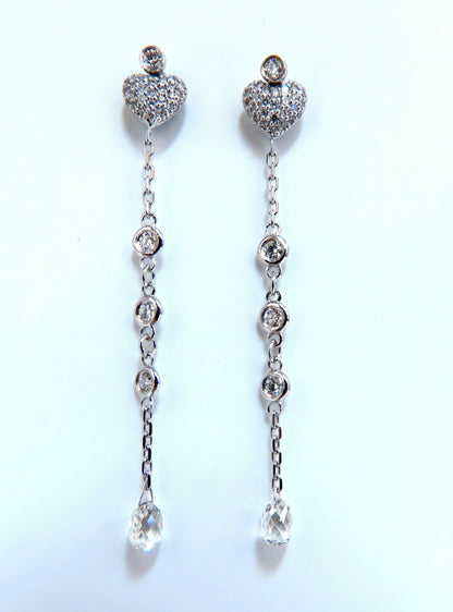 1.45ct Natural Briolette Diamonds Dangle Earrings 14 karat Jackets & Stud *v