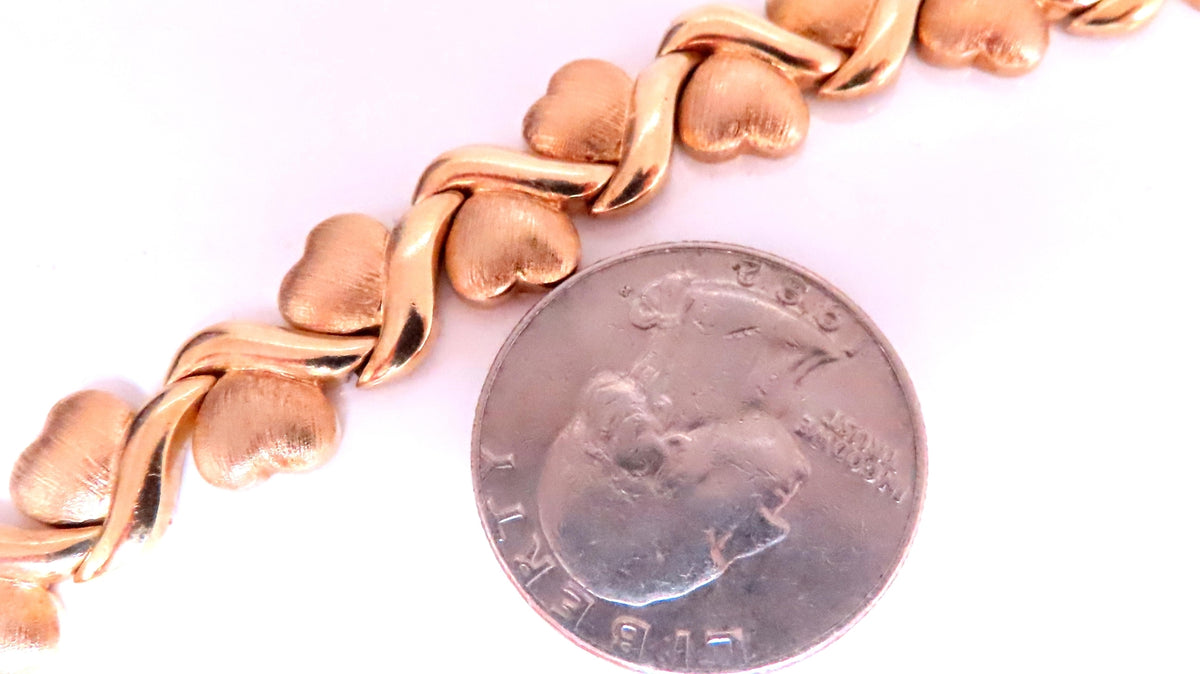 Sterling Silver Gold Plated Hearts X Bracelet 12454 *v