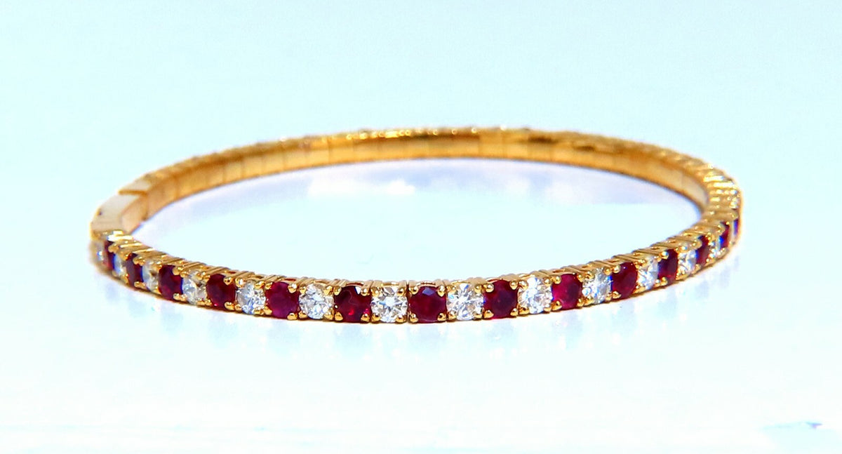 4.65ct vivid red natural ruby diamonds tennis Flexible Bangle bracelet 14kt *v