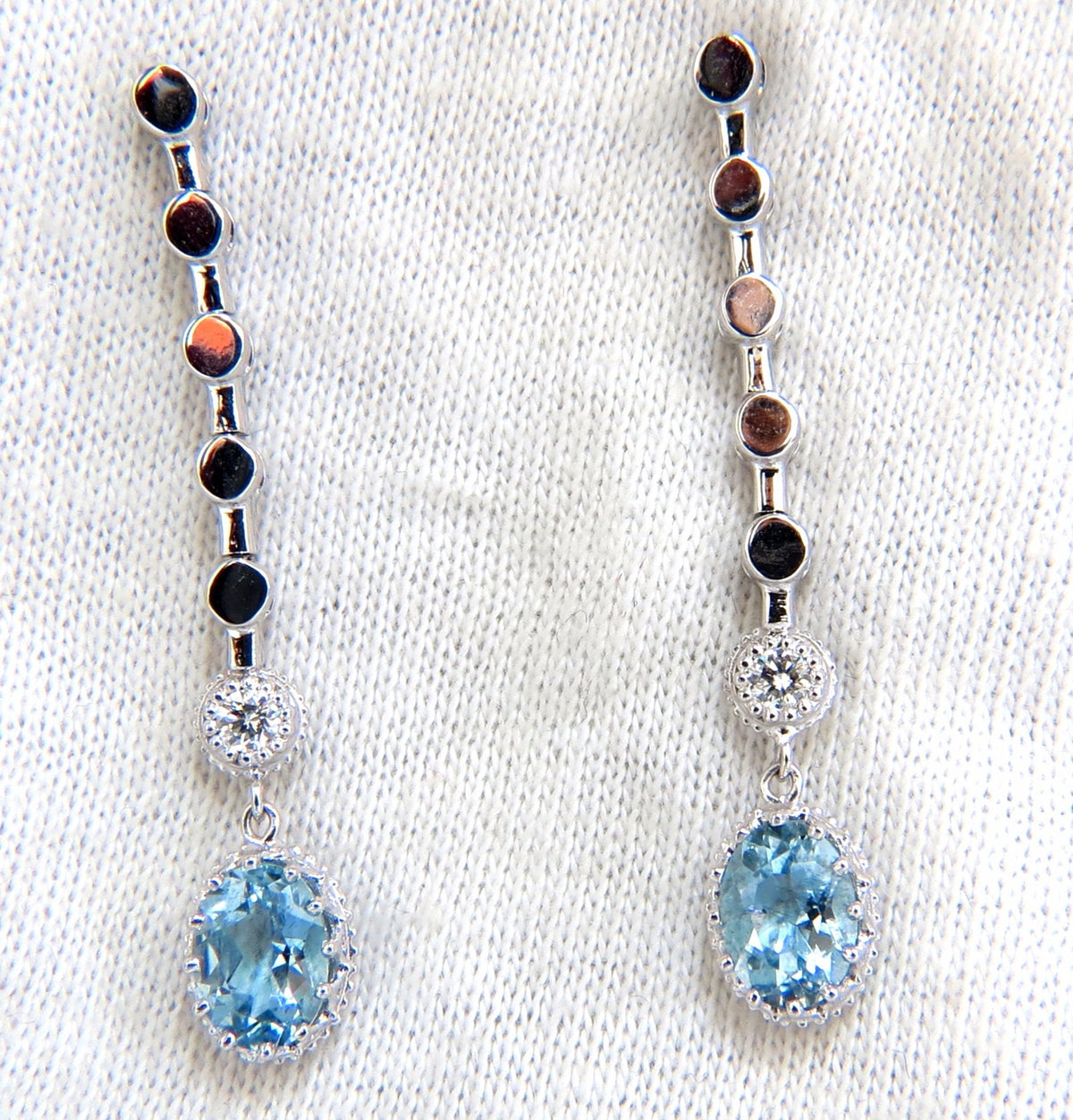 2.60ct natural aquamarines diamonds dangle earrings 14kt *v