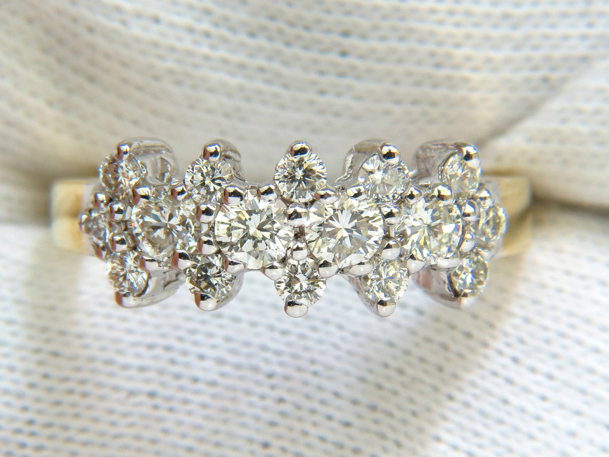 18KT GOLD 1.00CT NATURAL DIAMONDS CLUSTER BAND RING EXCELLENT CUTS *v