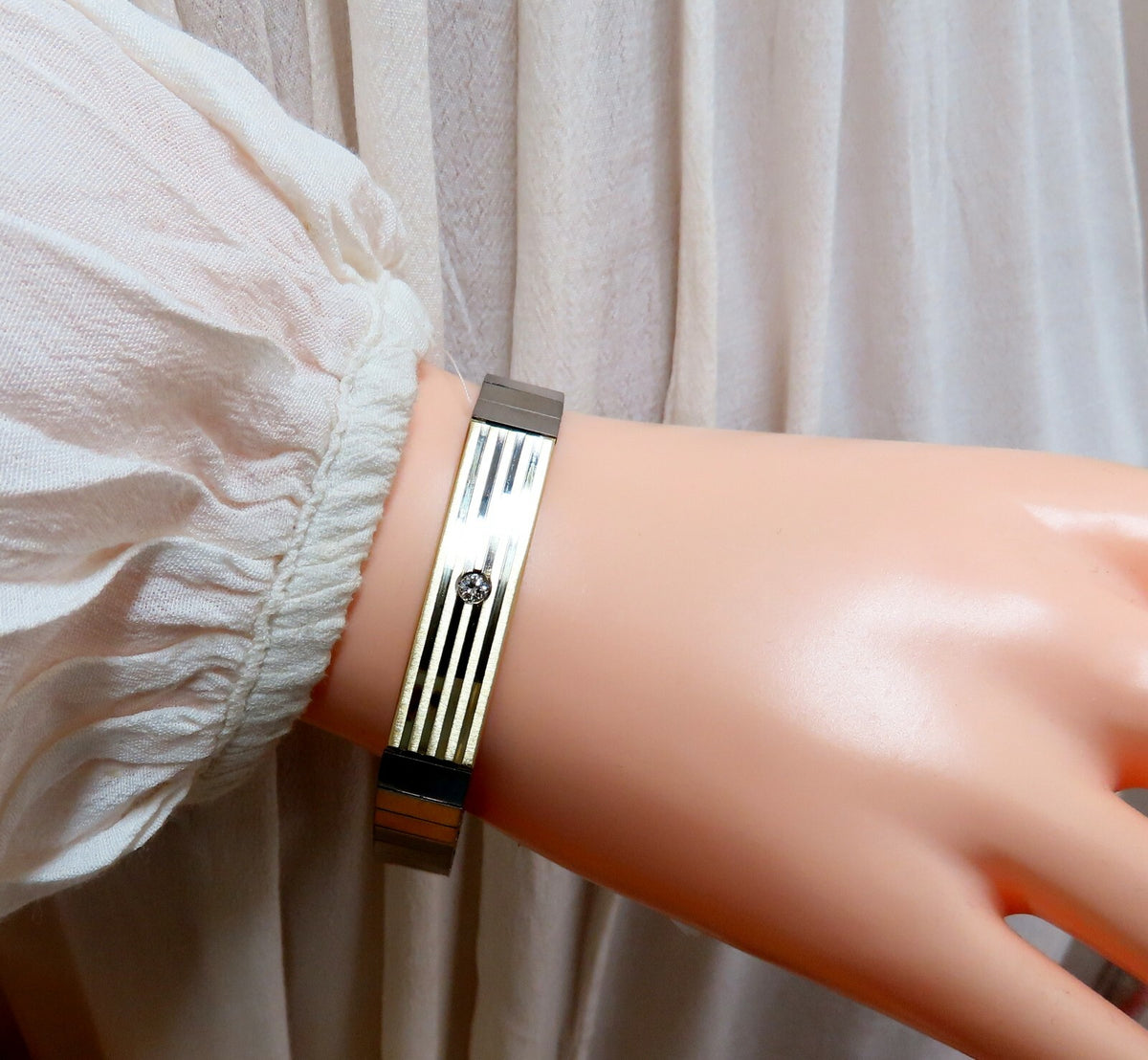 1980's Retro Mod 18kt Stainless Steel Diamond Bracelet *v