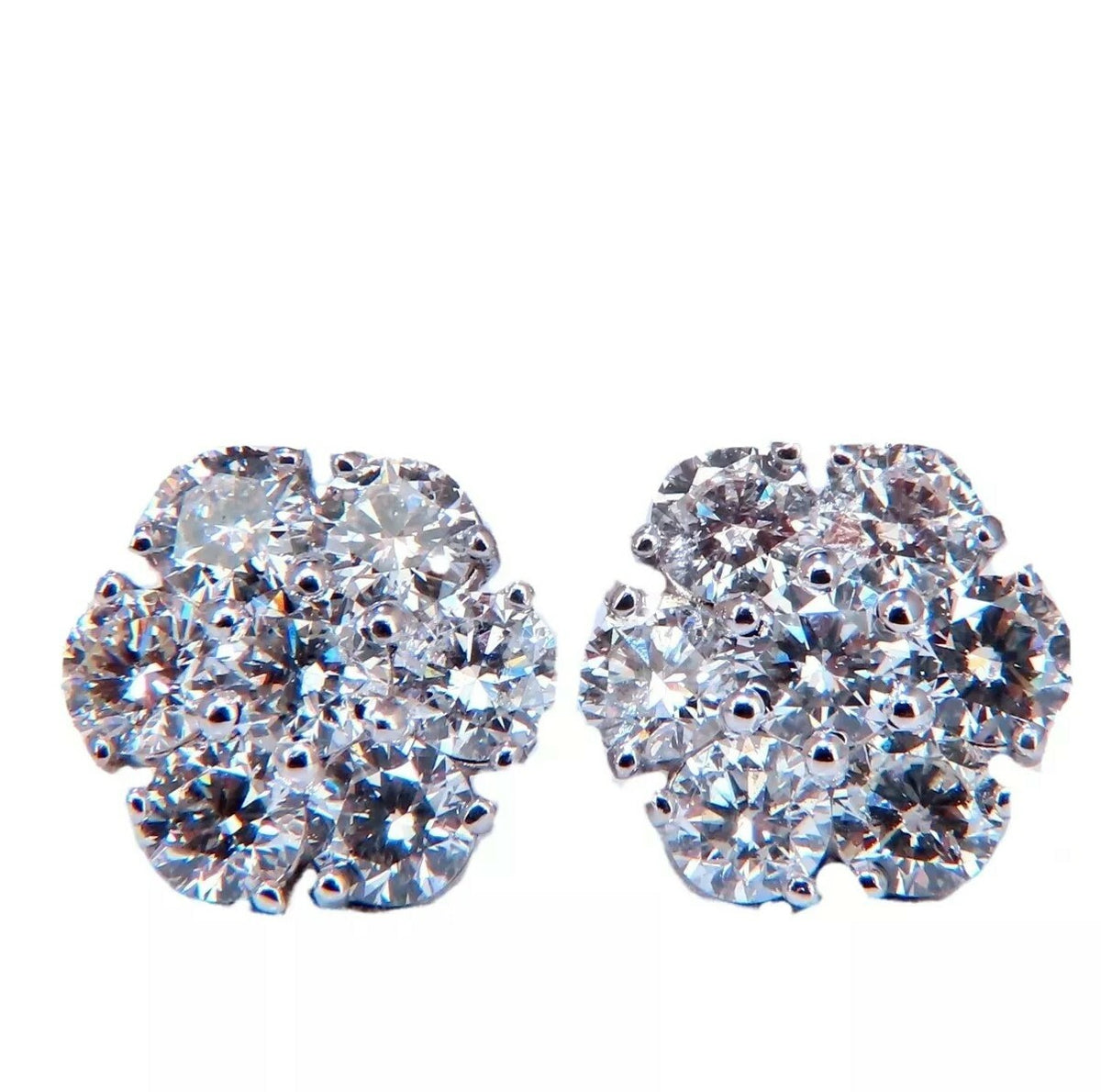 3.47ct. natural round diamond cluster earrings 14 karat floreta *v
