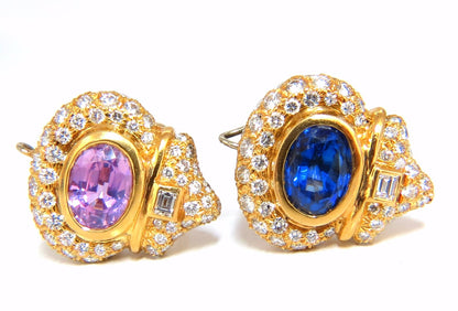 AGL Certified 10.75ct natural pink & blue sapphire diamond earrings 18kt *v
