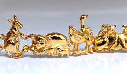 14kt Gold Animal Trail Noah Ark Bracelet Bear Sheep Kangaroo Pig Swan Lion *v