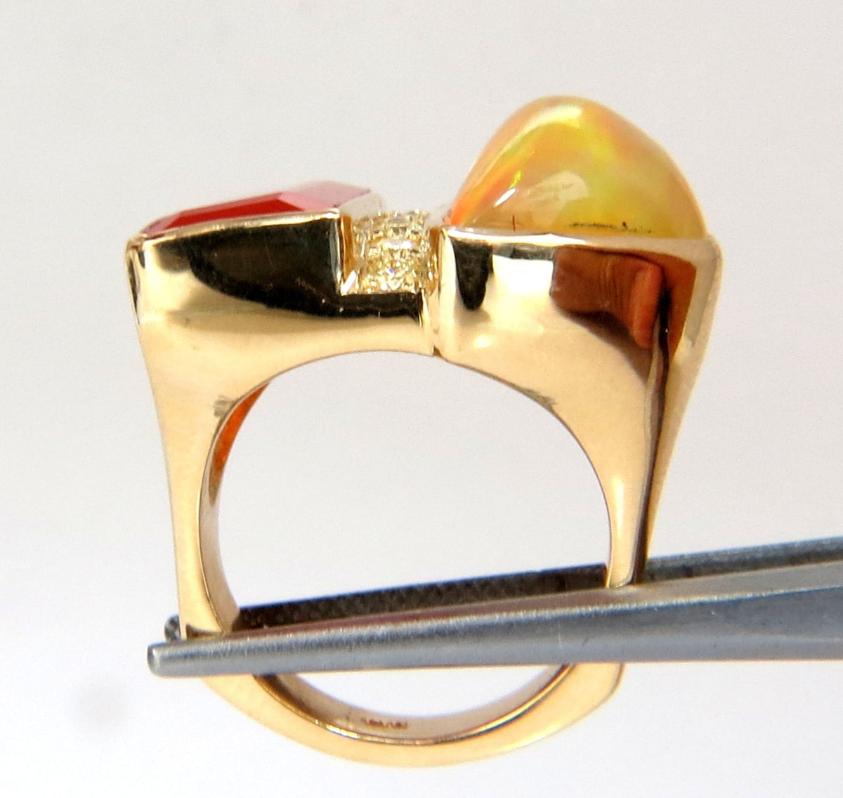 17.44ct Natural Opal & Garnet Diamonds ring 14kt Deco Prime *v