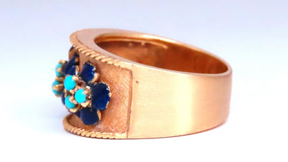 .50ct Natural Turquoise Blue Daisy Petal Vintage Ring 18kt Gold Ref 12300 *v