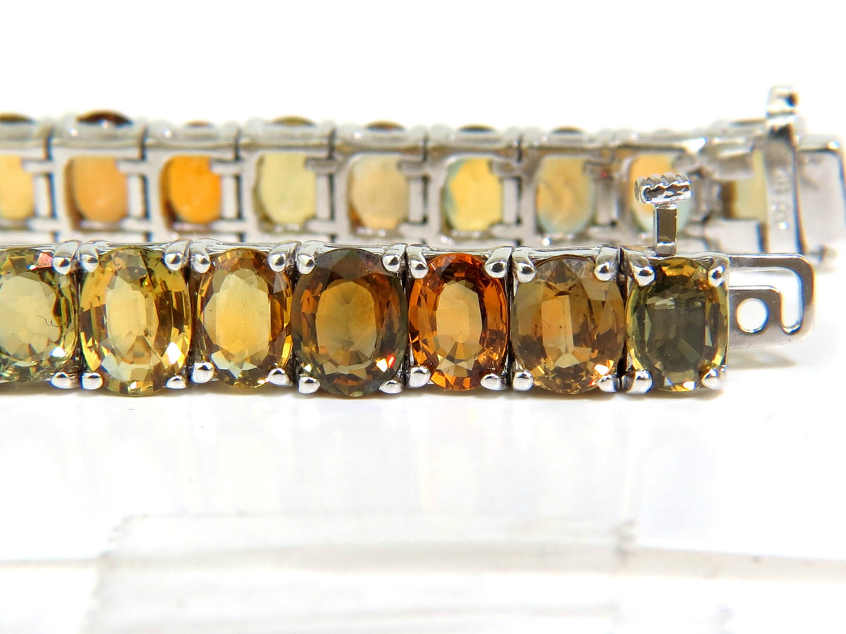 33.00ct. NATURAL GEM YELLOW GREEN ORANGE COLOR SAPPHIRES TENNIS BRACELET 14kt *v