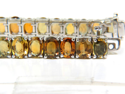 33.00ct. NATURAL GEM YELLOW GREEN ORANGE COLOR SAPPHIRES TENNIS BRACELET 14kt *v