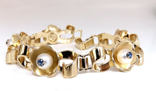 .50ct Natural Sapphires within Pearls Vintage Clover Bracelet 14kt Vintage *v