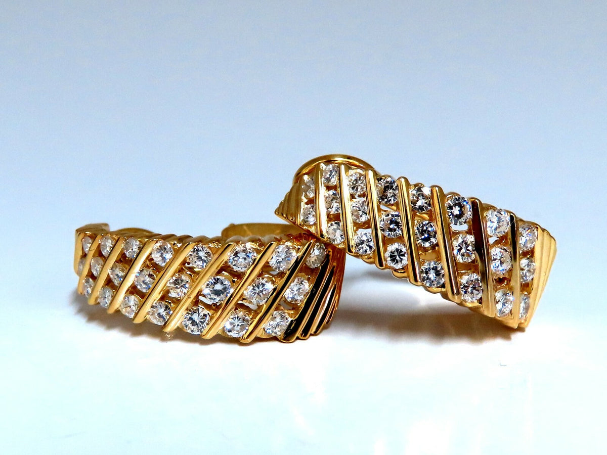 1.10ct Natural Diamonds Slant Row Channel Semi Hoop Earrings 14kt *v