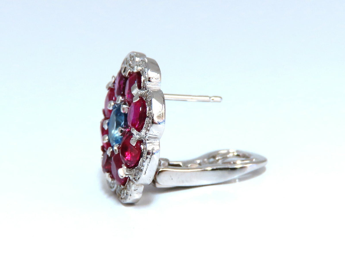 7.30Ct Natural Ruby Sapphire Diamond Cluster Earrings 14 Karat Clip Cocktail *v