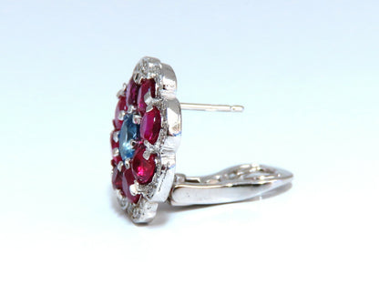7.30Ct Natural Ruby Sapphire Diamond Cluster Earrings 14 Karat Clip Cocktail *v