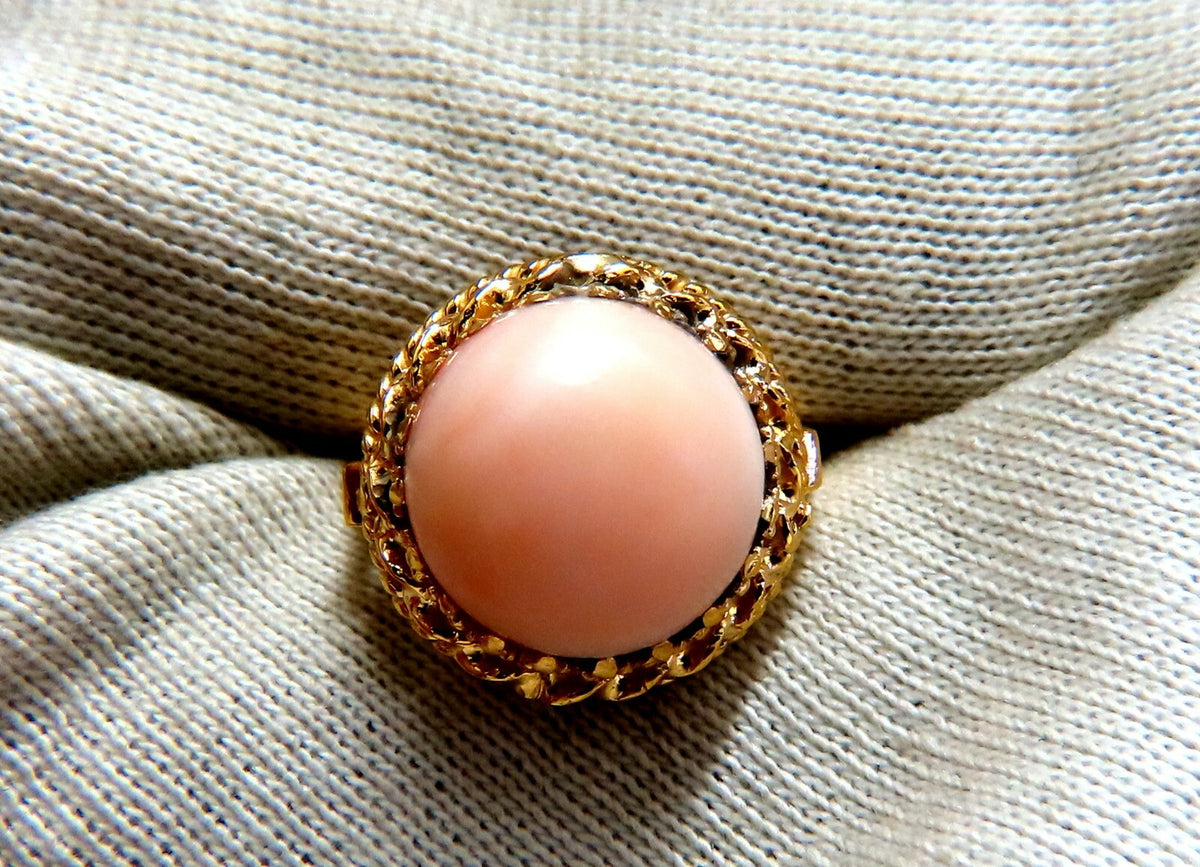 18mm 15ct Natural Coral Solitaire Ring 14kt *v