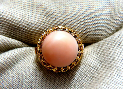 18mm 15ct Natural Coral Solitaire Ring 14kt *v