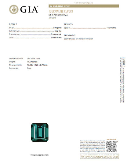 GIA Certified 13.59ct Natural Vivid Blue Green Tourmaline diamonds ring 18kt *v