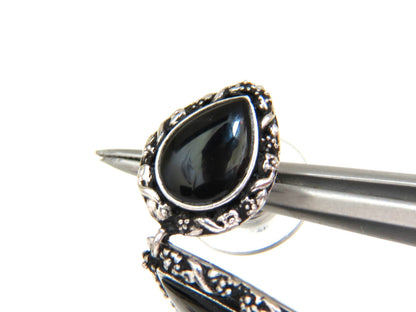 18KT GOTHIC SAXON REVIVAL GILT DECO NATURAL JET BLACK ONYX DANGLE EARRINGS *v