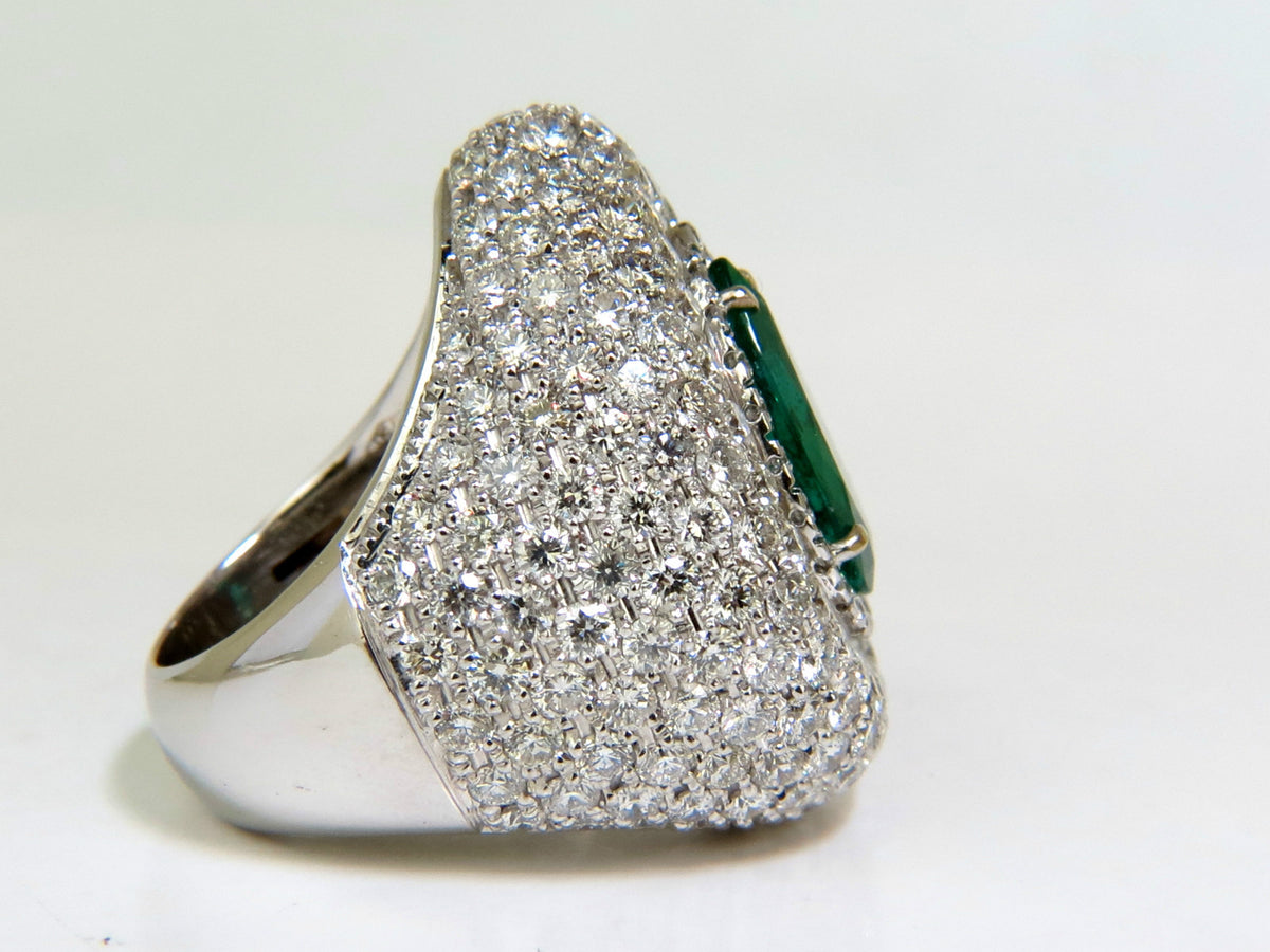 17.60CT 18K GOLD NATURAL FINE GREEN EMERALD DIAMOND 3D DOME RING *v
