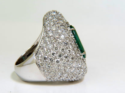 17.60CT 18K GOLD NATURAL FINE GREEN EMERALD DIAMOND 3D DOME RING *v