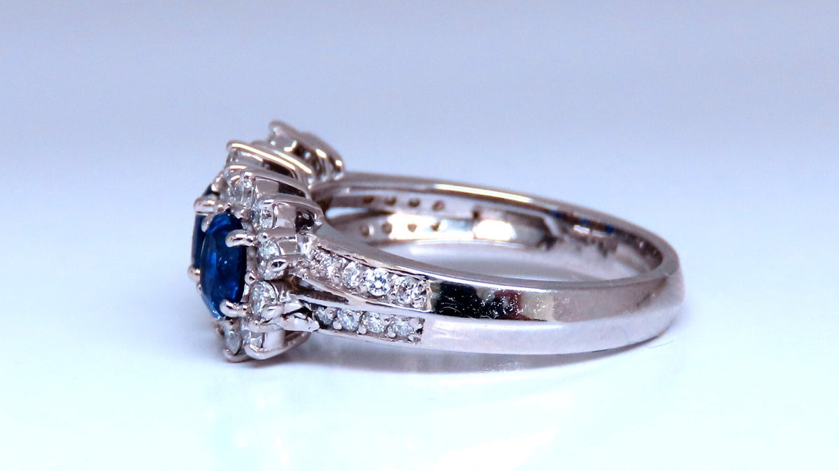 1.25ct Natural Sapphires Diamonds Ring 14kt Gold Three stone style *v