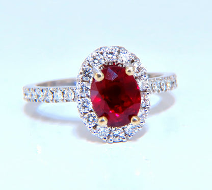 GIA Certified Thailand Ruby 1.71ct  Halo Diamond ring 18kt Vivid Red Prime*v