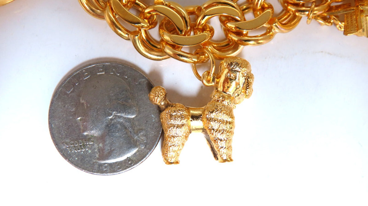 14kt Gold 6 Charm Functional Bracelet Sun Dog Windmill Frame Lilly 104gr *v