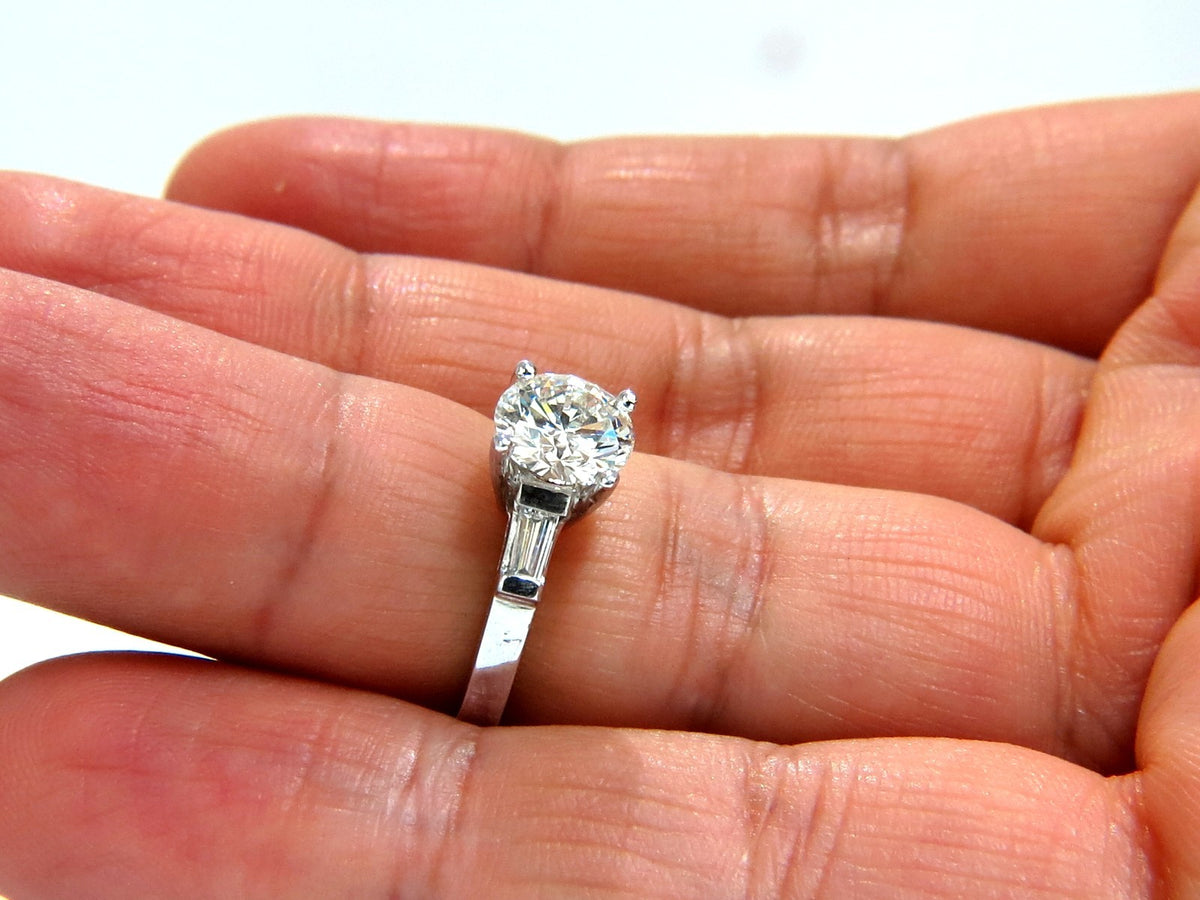 GIA 1.51ct. Round Brilliant Excellent cut diamond .30ct baguette ring Platinum*v